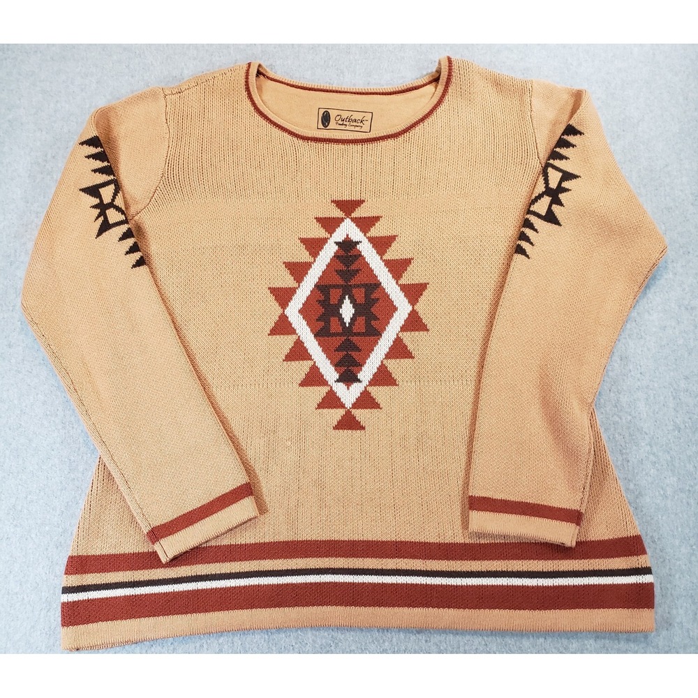 Outback Trading Co Adalyn Sweater Womens Brown 1X/2X Aztec Southwest Knit READ